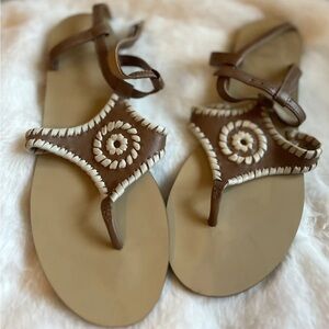 Jack Rogers Maci Brown Leather Whipstitch Buckle Strap Sandals Size 6